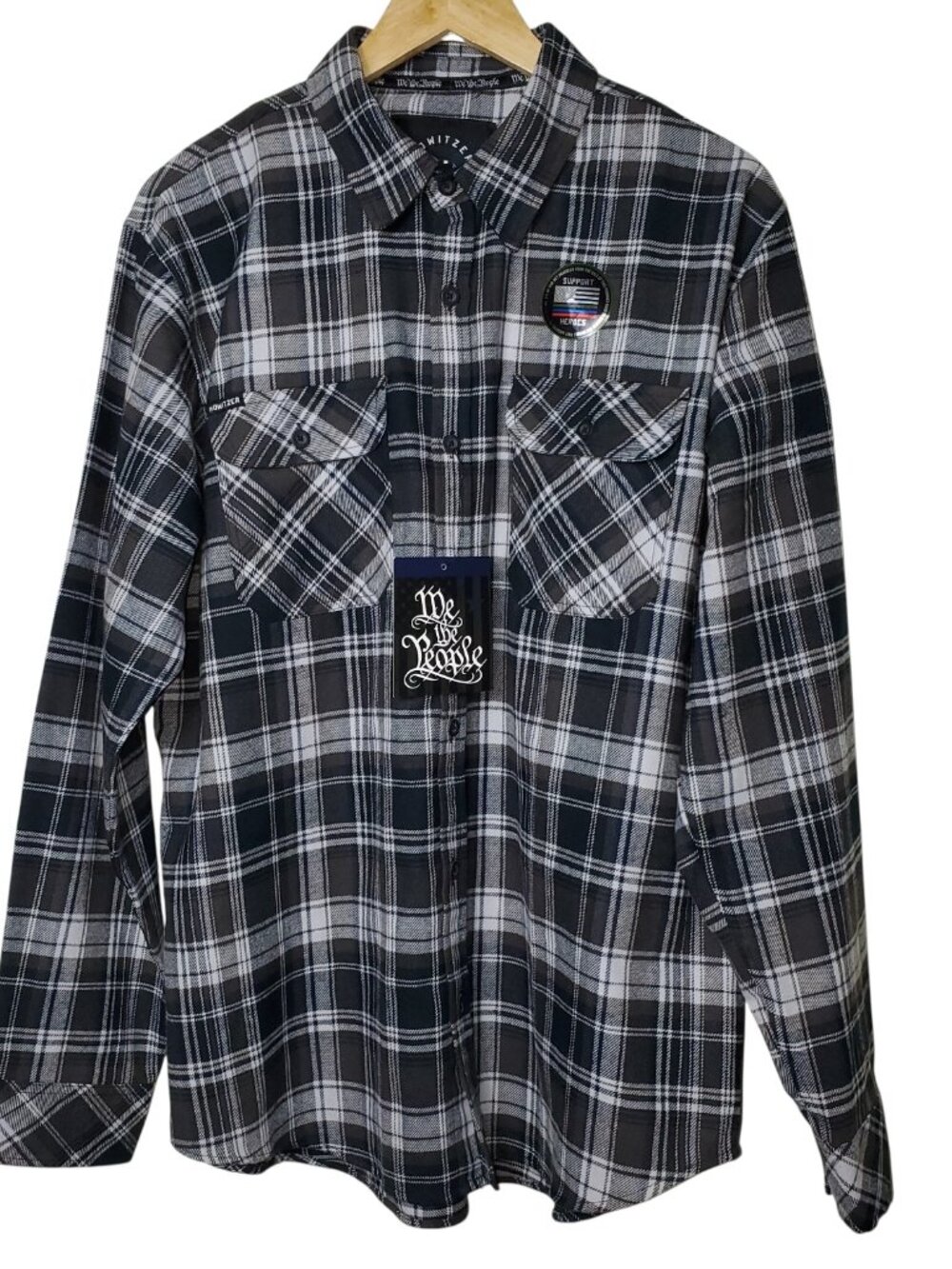 Howitzer Men's "We The People" Black White Plaid Flannel Shirt, Size L